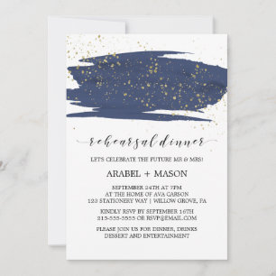 Watercolor Navy and Gold Sparkle Rehearsal Dinner Invitation