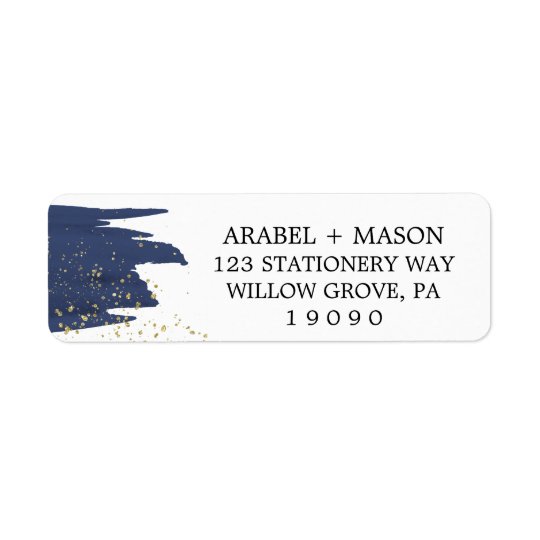 Watercolor Navy and Gold Sparkle Wedding Return Address Label