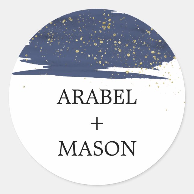 Watercolor Navy and Gold Wedding Envelope Seal (Front)