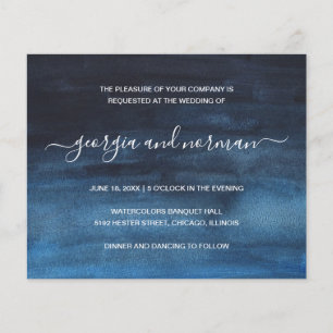 Watercolor Navy Blue Budget Wedding Invitation