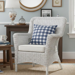 Watercolor Navy Blue Farmhouse Plaid Throw Pillow