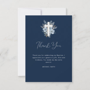watercolor navy blue floral cross thank you card