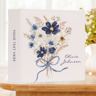 Watercolor Navy Blue Flower Bouquet Personalized Binder