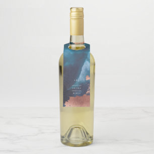 Watercolor Navy Blue Moody Rose Gold Wedding Bottle Tag