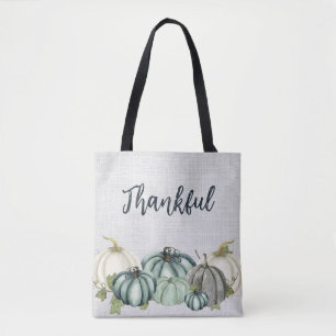 Watercolor Navy Blue, White, and Grey Pumpkin, Tote Bag