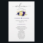 Watercolor Navy Blue Yellow Floral Wedding Program<br><div class="desc">An easy-to-customize Floral Wedding program paper sheet design featuring a watercolor blue purple yellow bouquet and a big "welcome" in an elegant script, a beautiful wedding program for you to personalize. For further customization, please click the "customize further" link and use our design tool to modify this template. See the...</div>