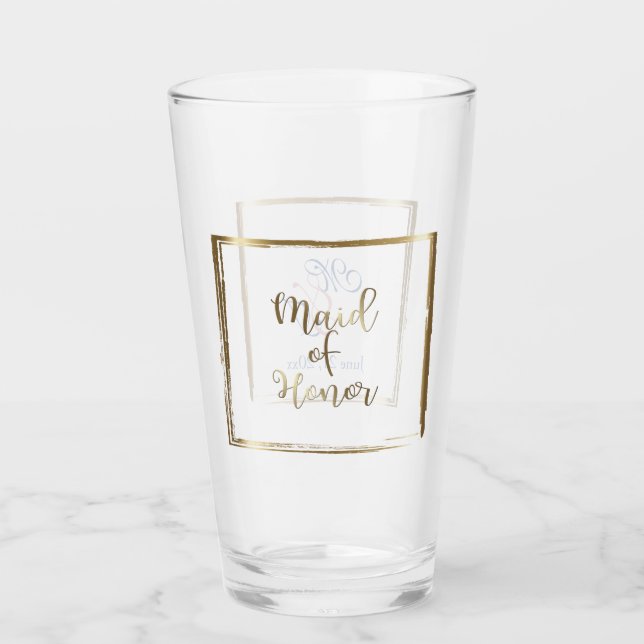 Watercolor Navy & Blush Maid of Honour Glass (Front)