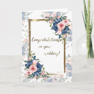 Watercolor Navy & Blush Wedding Card
