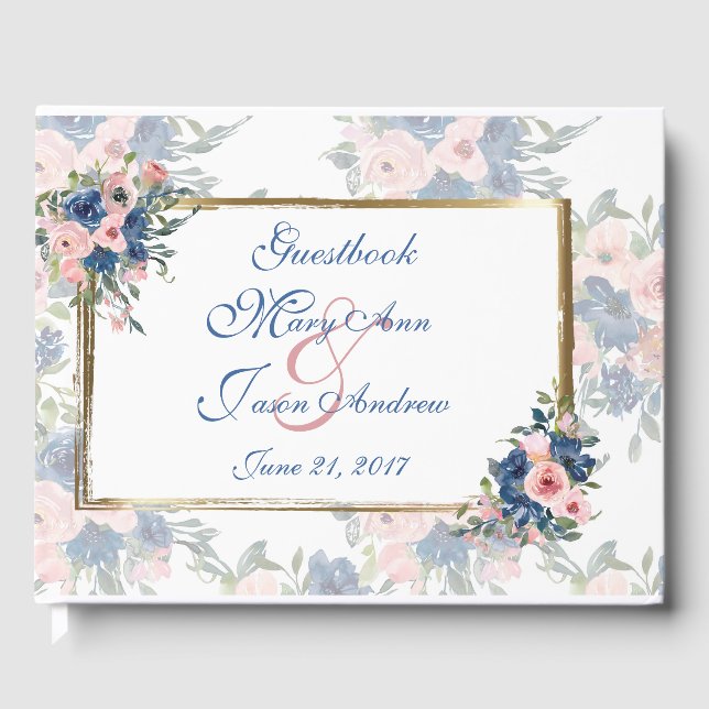 Watercolor Navy & Blush Wedding Guest Book (Front)