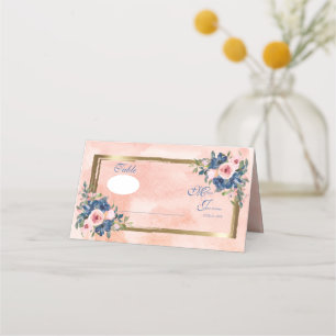 Watercolor Navy & Blush Wedding Place Card