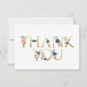 Watercolor Navy & Coral Floral Thank You Card