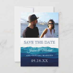 Watercolor Navy Deep Blue Photo Save The Date