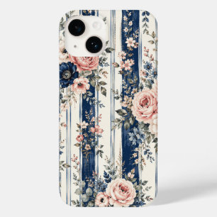 Watercolor Navy Floral Stripe Pattern Design Case-Mate iPhone 14 Case