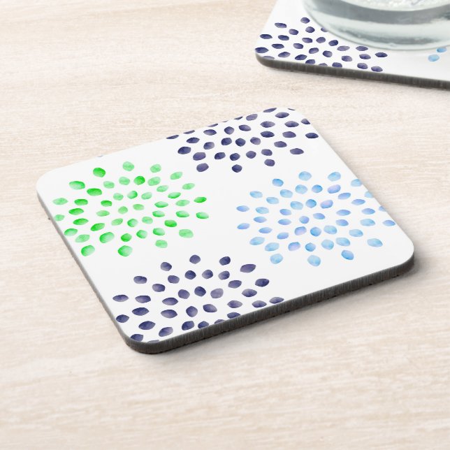 Watercolor Navy Green Light Blue Flower Coaster (Left Side)