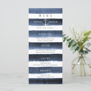 Watercolor navy stripes beach wedding menu