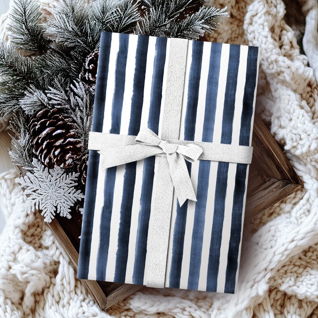 Watercolor navy stripes beach wedding wrapping paper (Watercolor navy stripes beach wedding wrapping paper)