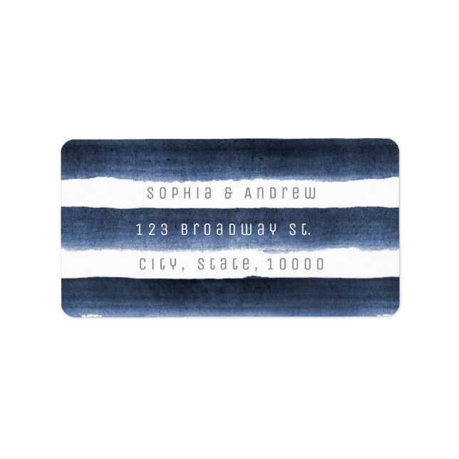 Watercolor navy stripes nautical beach wedding label (Front)