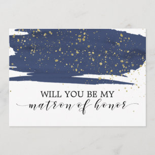 Watercolor Navy Will You Be My Matron Of Honour Invitation