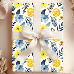 Watercolor Navy Yellow Boho Floral Flower Wrapping Paper<br><div class="desc">Watercolor Navy Yellow Boho Floral Flower Wildflower Wrapping Paper</div>
