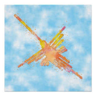 Watercolor Nazca Hummingbird Blue Sky Poster