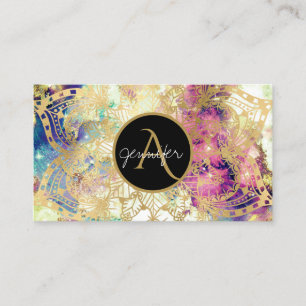 Watercolor nebula gold mandala modern monogram business card