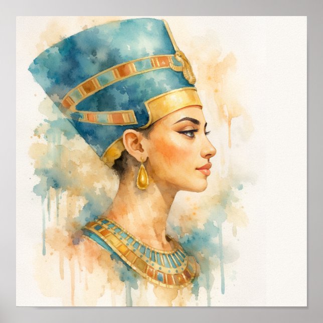 Watercolor Nefertiti Art Print Pharaonic Egyptian  (Front)