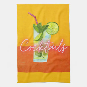Watercolor & Neon Cocktails Bar Art  Kitchen Towel