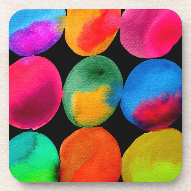 Watercolor neon pattern abstract art bright colour coaster (Front)