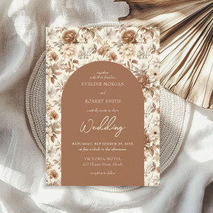 Watercolor neutral brown hues colours floral arch invitation