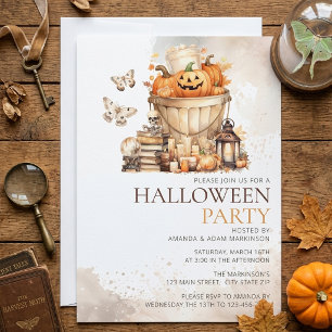 Watercolor Neutral Pumpkins Halloween Party Invitation