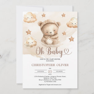 Watercolor neutral sleeping teddy bear invitation