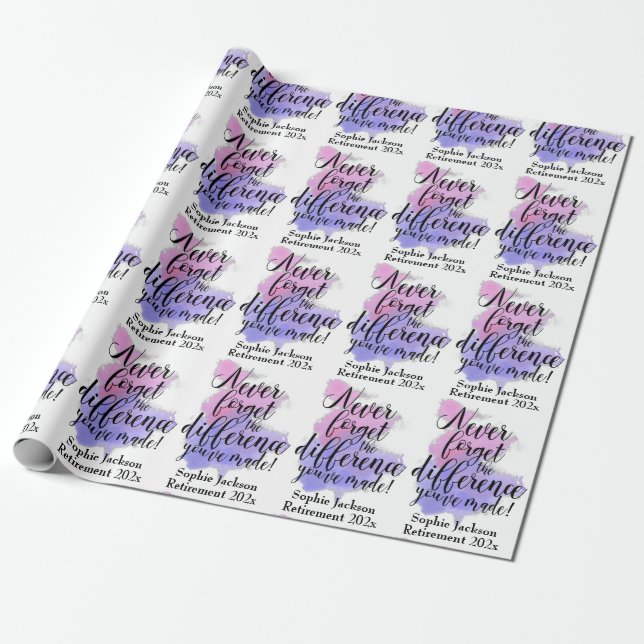 Watercolor Never Forget Retirement Wrapping Paper (Unrolled)