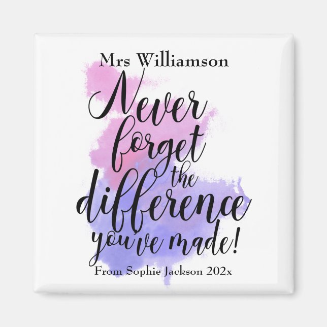 Watercolor Never Forget Teacher Appreciation Day Magnet (Front)