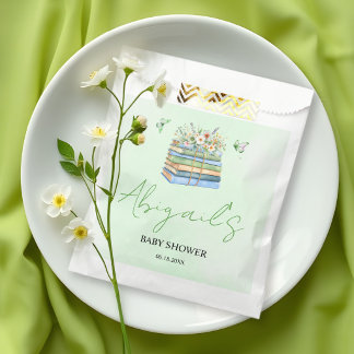 Watercolor New Chapter Begins green baby shower Favour Bag