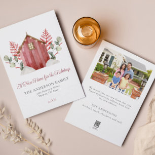 Watercolor New Home For the Holidays Christmas Holiday Card
