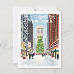 Watercolor New York City Christmas Travel Postcard