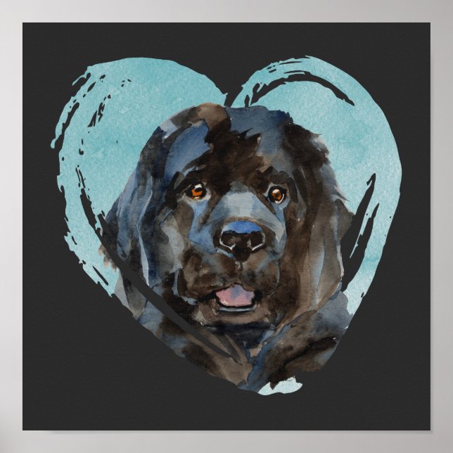 Watercolor Newfoundland Portrait Poster (Front)