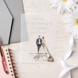 Watercolor Newlyweds Wedding Vellum Invitations