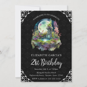 Watercolor Night Fantasy Fountain 21st Birthday Invitation