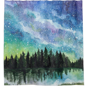 Watercolor night landscape, Milky Way