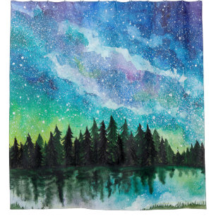 Watercolor night landscape Milky Way