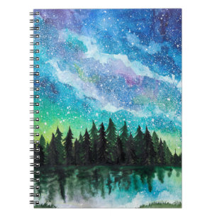 Watercolor night landscape Milky Way Notebook