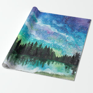 Watercolor night landscape Milky Way Wrapping Paper