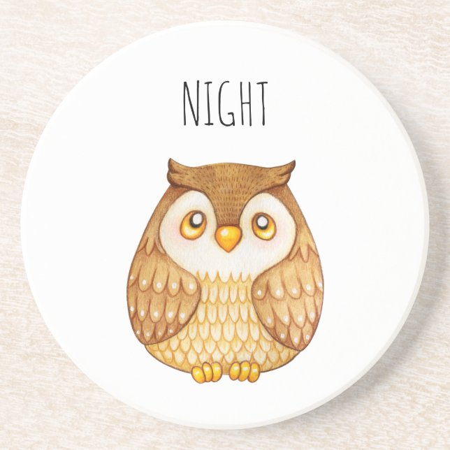 Watercolor Night Owl  Coaster (Front)