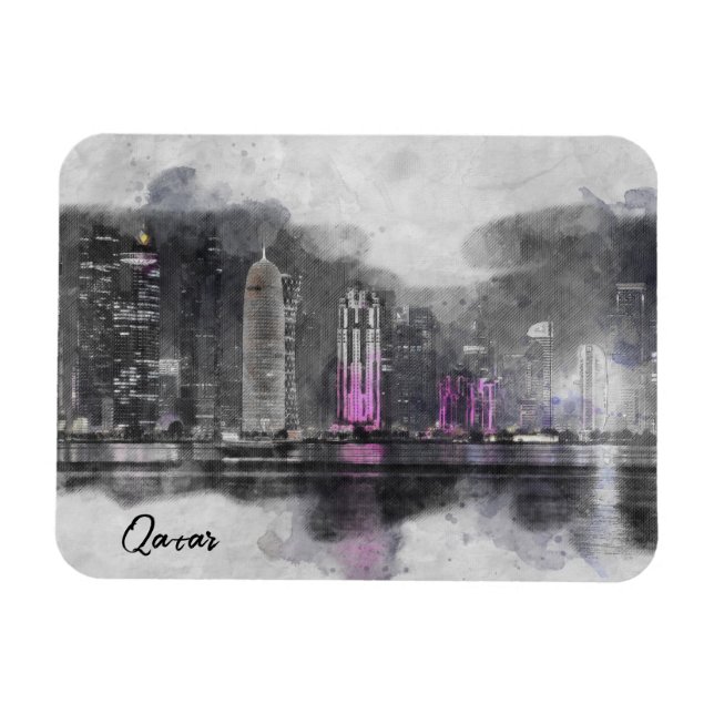Watercolor night Qatar Magnet (Horizontal)