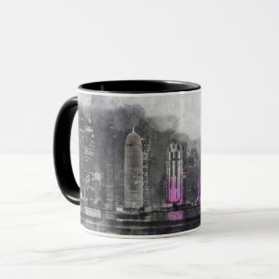 Watercolor Night Qatar Mug – Artistic Skyline 