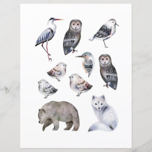 Watercolor nordic animals to cut out and collage