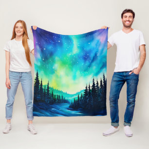 Watercolor Northern Lights aurora borealis Fleece Blanket