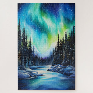Watercolor Northern Lights aurora borealis Jigsaw Puzzle