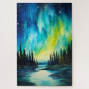 Watercolor Northern Lights aurora borealis Jigsaw Puzzle